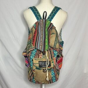 NWOT Rice Love Multicolor Handmade Drawstring Backpack